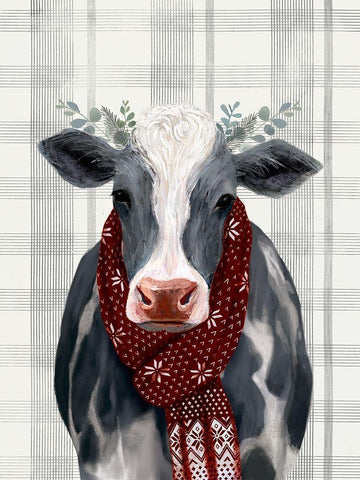 Yuletide Cow II White Modern Wood Framed Art Print with Double Matting by Borges, Victoria