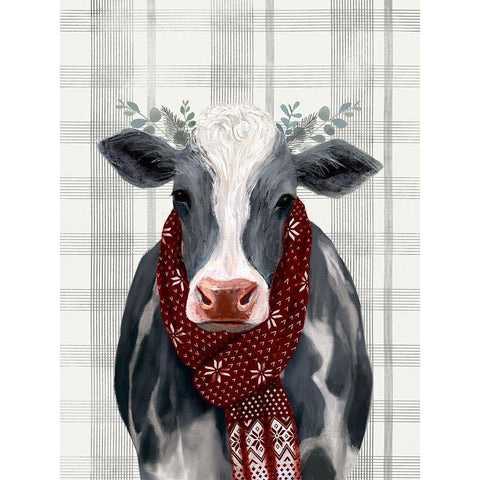 Yuletide Cow II Gold Ornate Wood Framed Art Print with Double Matting by Borges, Victoria