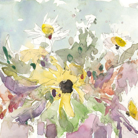 Daisy Vase I White Modern Wood Framed Art Print with Double Matting by Dixon, Samuel