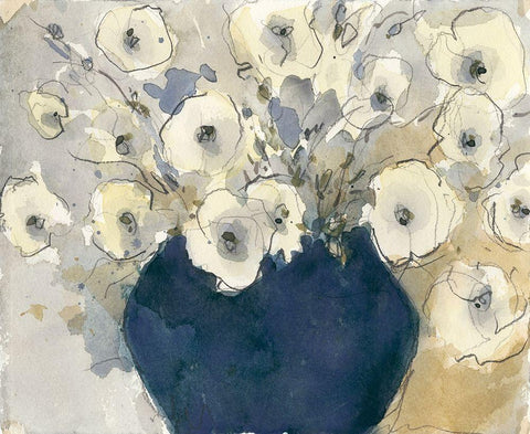 White Blossom Study II Black Ornate Wood Framed Art Print with Double Matting by Dixon, Samuel