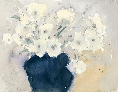White Bouquet Black Ornate Wood Framed Art Print with Double Matting by Dixon, Samuel
