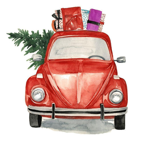 Christmas Cars I White Modern Wood Framed Art Print by Parker, Jennifer Paxton