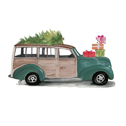 Christmas Cars IV White Modern Wood Framed Art Print with Double Matting by Parker, Jennifer Paxton
