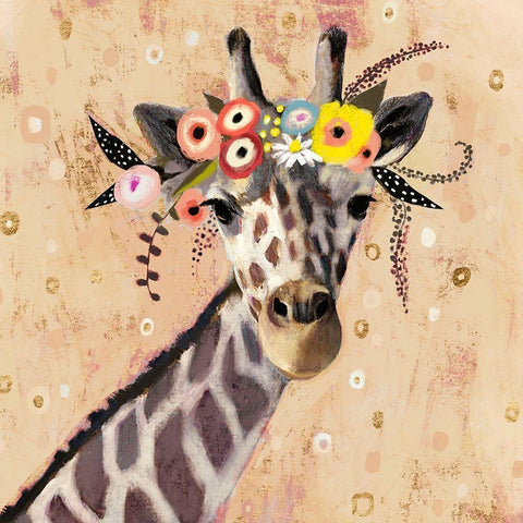 Klimt Giraffe II Black Modern Wood Framed Art Print with Double Matting by Borges, Victoria