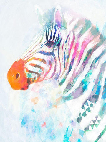 Fluorescent Zebra I White Modern Wood Framed Art Print with Double Matting by Borges, Victoria