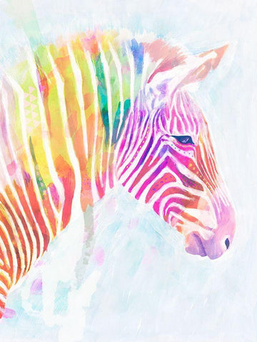 Fluorescent Zebra II White Modern Wood Framed Art Print with Double Matting by Borges, Victoria