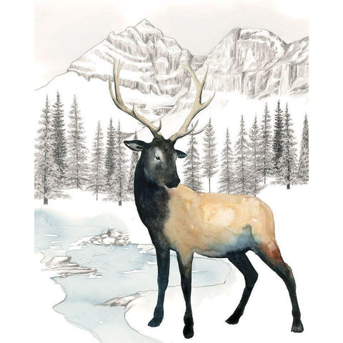 Winter Elk I Gold Ornate Wood Framed Art Print with Double Matting by Popp, Grace