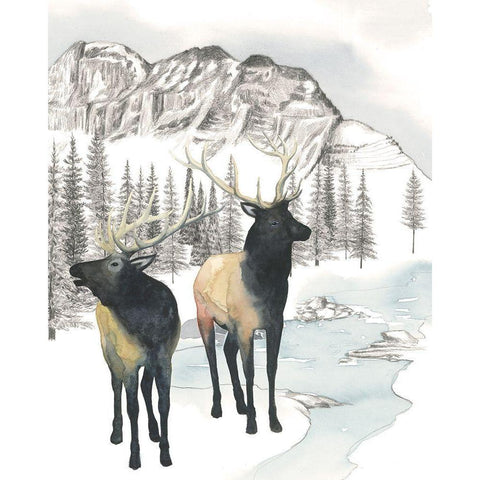 Winter Elk II Black Modern Wood Framed Art Print by Popp, Grace