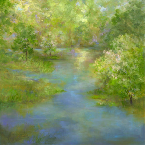 Spring Lake Reflections Black Modern Wood Framed Art Print with Double Matting by Finch, Sheila