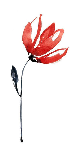 Sumi-e en Rouge I White Modern Wood Framed Art Print with Double Matting by Goldberger, Jennifer