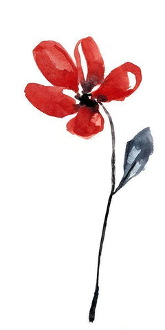 Sumi-e en Rouge II White Modern Wood Framed Art Print with Double Matting by Goldberger, Jennifer