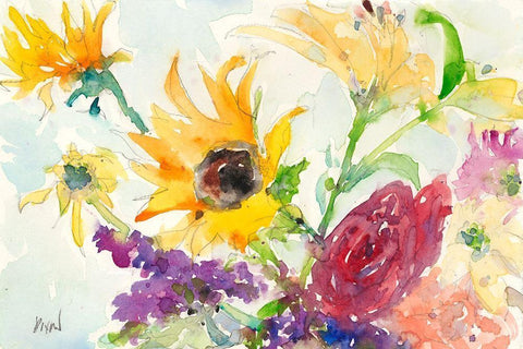 Bright Wild Flowers I White Modern Wood Framed Art Print with Double Matting by Dixon, Samuel