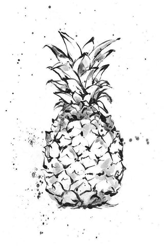 Pineapple Ink Study I White Modern Wood Framed Art Print with Double Matting by Harper, Ethan