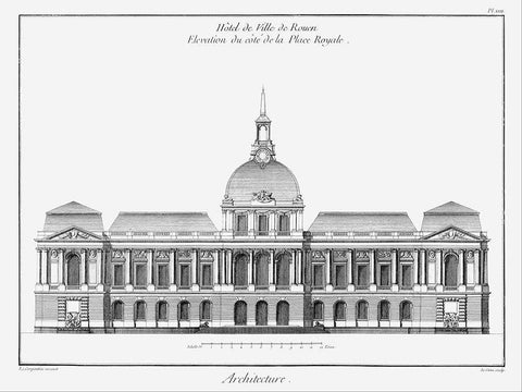 Architectural Elevation III White Modern Wood Framed Art Print with Double Matting by Diderot, Denis