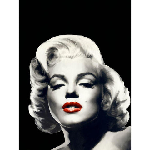 Red Lips Marilyn In Black Black Modern Wood Framed Art Print with Double Matting by Consani, Chris