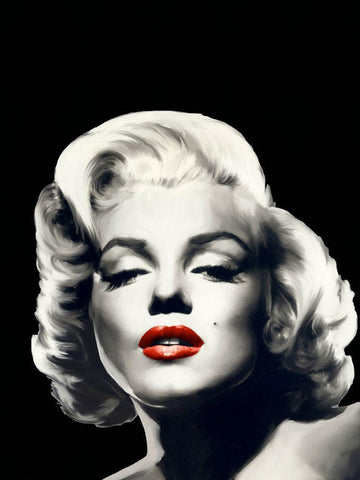 Red Lips Marilyn In Black White Modern Wood Framed Art Print with Double Matting by Consani, Chris