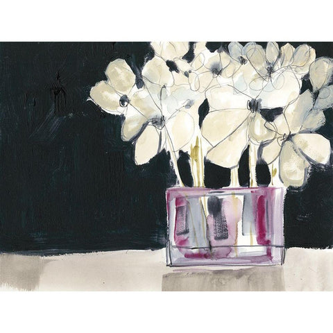 White Flowers in Fuchsia I Black Modern Wood Framed Art Print with Double Matting by Goldberger, Jennifer