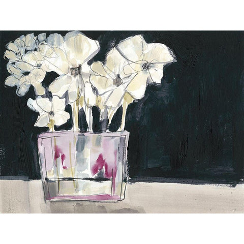 White Flowers in Fuchsia II Black Modern Wood Framed Art Print with Double Matting by Goldberger, Jennifer