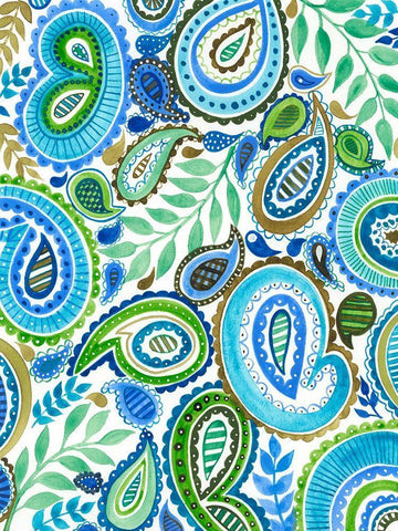 Blue and Green Paisley II Black Ornate Wood Framed Art Print with Double Matting by Moore, Regina