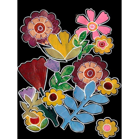 Layered Floral I Black Modern Wood Framed Art Print with Double Matting by Moore, Regina