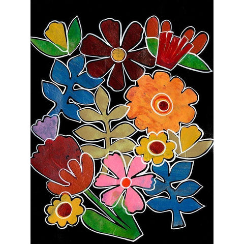 Layered Floral II Black Modern Wood Framed Art Print with Double Matting by Moore, Regina