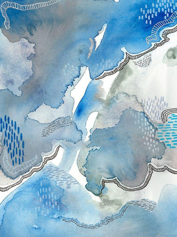 Subtle Blues I White Modern Wood Framed Art Print with Double Matting by Moore, Regina