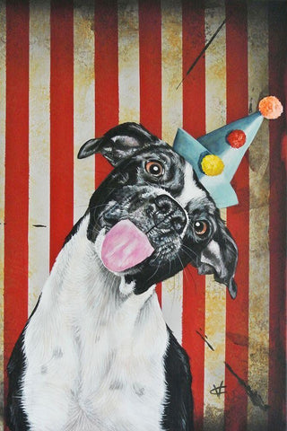 Party Dog I White Modern Wood Framed Art Print with Double Matting by Coleman, Victoria