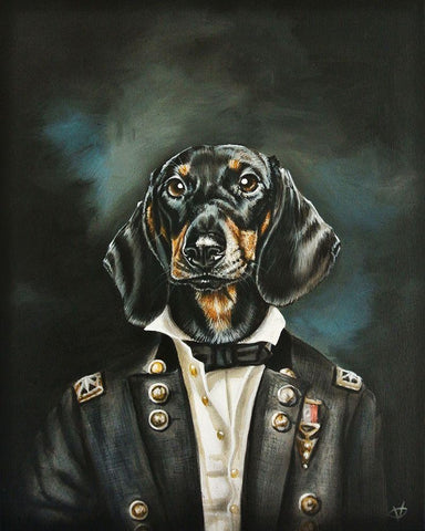 Distinguished Dachshund Black Ornate Wood Framed Art Print with Double Matting by Coleman, Victoria
