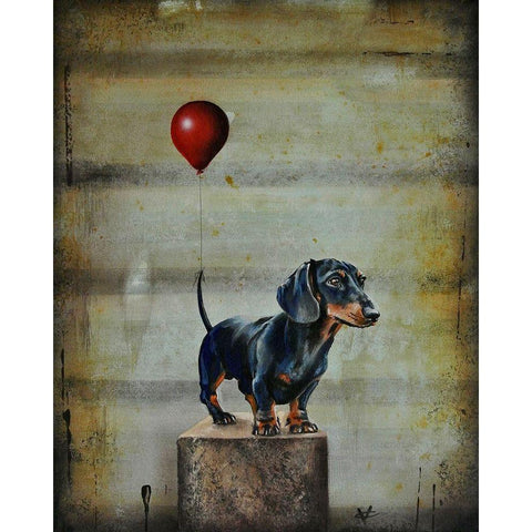 Stanleys Balloon Black Modern Wood Framed Art Print with Double Matting by Coleman, Victoria