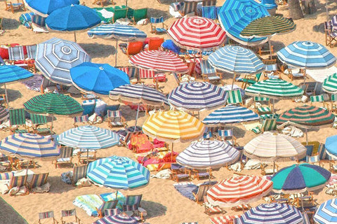 Umbrellas I White Modern Wood Framed Art Print with Double Matting by Linden, Sally