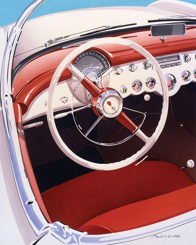 Steering White Modern Wood Framed Art Print with Double Matting by Mukai, Dennis