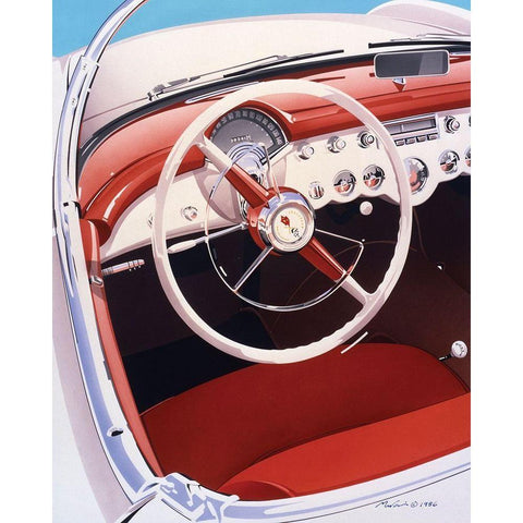 Steering White Modern Wood Framed Art Print by Mukai, Dennis