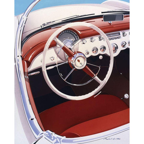 Steering White Modern Wood Framed Art Print by Mukai, Dennis