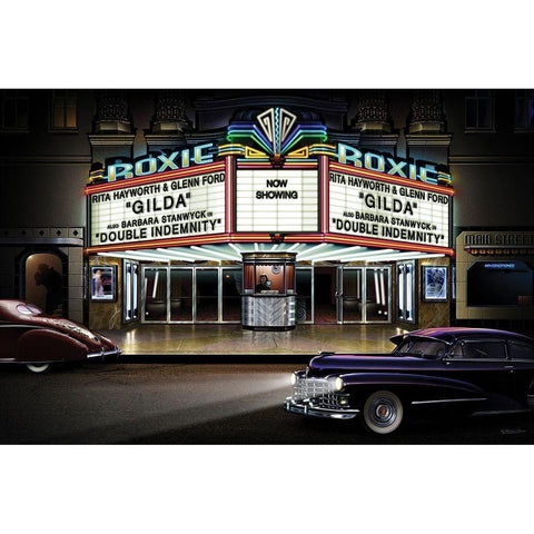 Diners and Cars I Black Modern Wood Framed Art Print by Flint, Helen