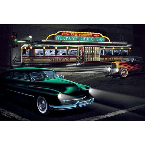 Diners and Cars II Black Modern Wood Framed Art Print by Flint, Helen