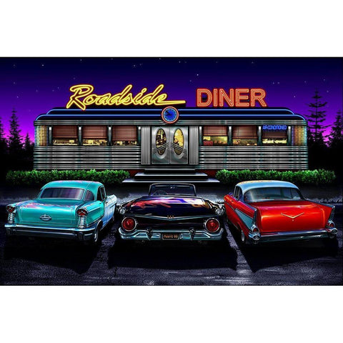 Diners and Cars VIII White Modern Wood Framed Art Print by Flint, Helen