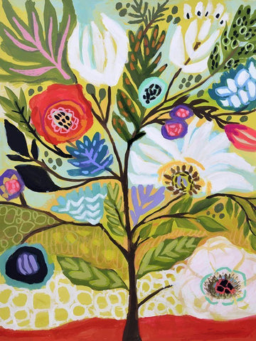 Flower Tree I White Modern Wood Framed Art Print with Double Matting by Fields, Karen