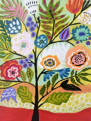 Flower Tree II White Modern Wood Framed Art Print with Double Matting by Fields, Karen