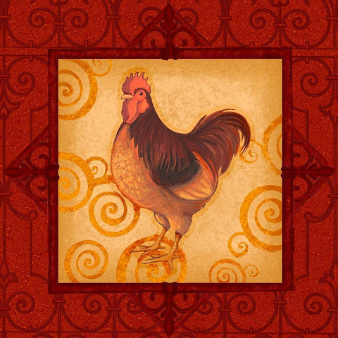 Decorative Rooster III Gold Ornate Wood Framed Art Print with Double Matting by Eisner, Viv