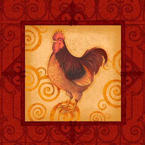 Decorative Rooster III Black Ornate Wood Framed Art Print with Double Matting by Eisner, Viv