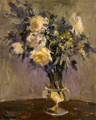 Evening Vase Black Ornate Wood Framed Art Print with Double Matting by Stevens, Allayn