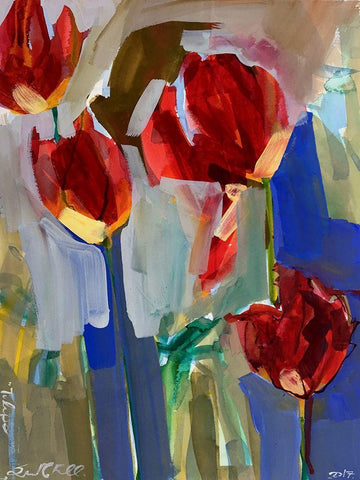 Painterly Tulips I Black Ornate Wood Framed Art Print with Double Matting by Ferrell, Erin McGee