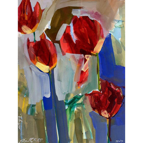 Painterly Tulips I Black Modern Wood Framed Art Print with Double Matting by Ferrell, Erin McGee