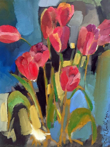 Painterly Tulips II White Modern Wood Framed Art Print with Double Matting by Ferrell, Erin McGee