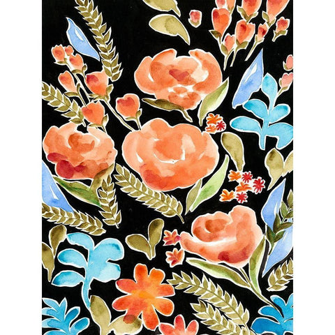 Floral Assembly II Black Modern Wood Framed Art Print with Double Matting by Moore, Regina
