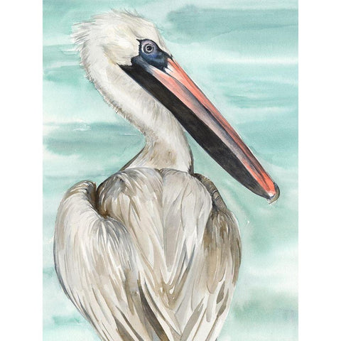 Turquoise Pelican I Black Modern Wood Framed Art Print with Double Matting by Parker, Jennifer Paxton