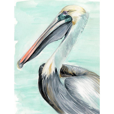 Turquoise Pelican II Black Modern Wood Framed Art Print with Double Matting by Parker, Jennifer Paxton