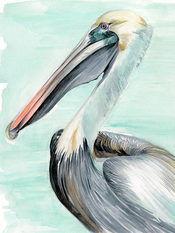 Turquoise Pelican II Black Ornate Wood Framed Art Print with Double Matting by Parker, Jennifer Paxton