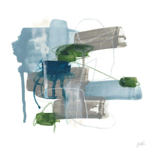 Meadow Blue III White Modern Wood Framed Art Print by Vess, June Erica