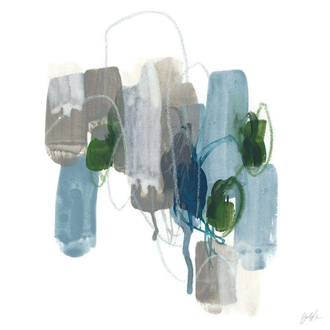 Meadow Blue IV White Modern Wood Framed Art Print with Double Matting by Vess, June Erica